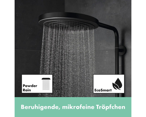 Schwarzer Duschkopf mit Powder Rain und EcoSmart Funktion