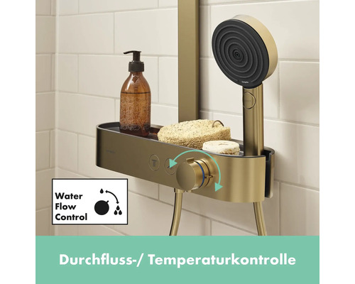 Brausestangenset mit Ablage, Handbrause und Durchfluss- sowie Temperaturregelung