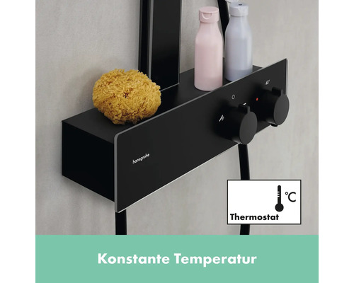 Hansgrohe Duschsystem mit Ablage, Thermostat und Naturschwamm