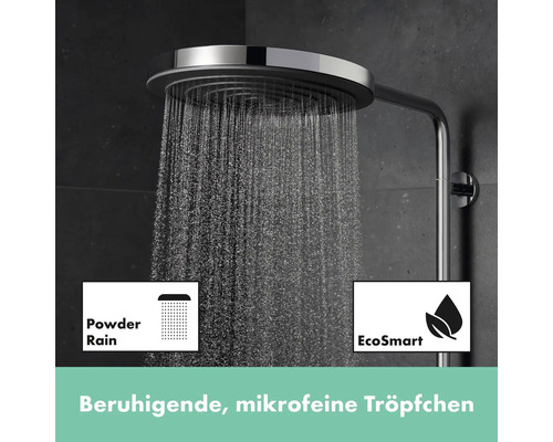 Regenbrause mit den Symbolen Powder Rain und EcoSmart