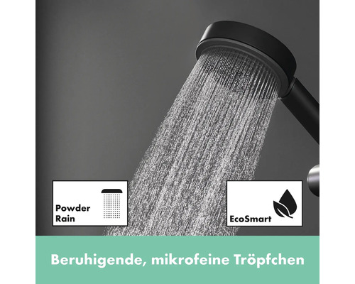 Brausekopf mit PowderRain Strahlart und EcoSmart Wassersparfunktion