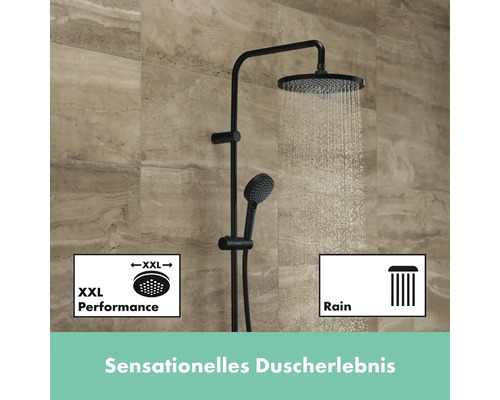 Brausegarnitur mit Kopf- und Handbrause sowie Regeneffekt