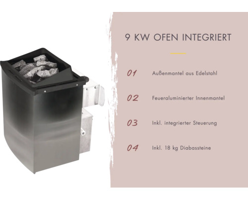 Saunaofen mit einer Leistung von 9 Kilowatt und Diabassteinen