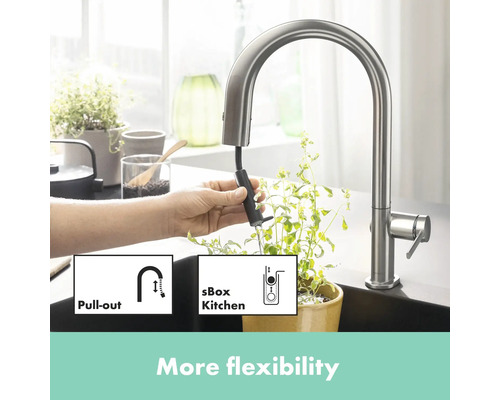 Küchenarmatur mit Ausziehfunktion und sBox für mehr Flexibilität.