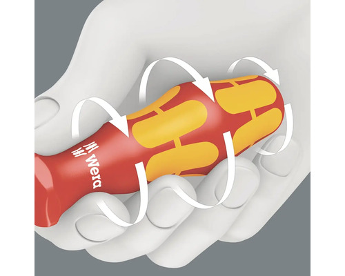 Tournevis dans une main avec mouvement de rotation suggéré