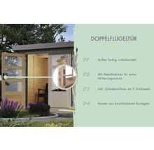 Doppelflügeltür mit Metallrahmen, Zylinderschloss und Kunstglasfenster für Gartenhaus