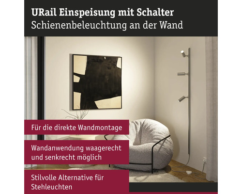 URail Schienenbeleuchtung mit Schalter an der Wand neben einem Sessel und einem Bild