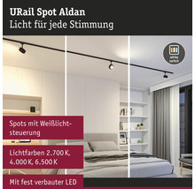 URail Spot Aldan Beleuchtungssystem mit verschiedenen Lichtszenen in einem Schlafzimmer