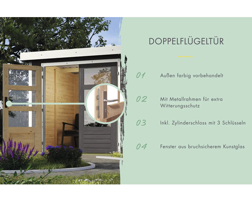 Doppeltür für Gartenhaus mit Fenster und vorlackierter Außenseite