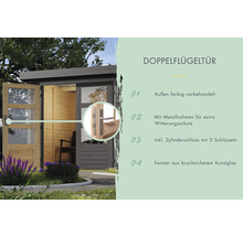 Doppelflügeltür mit Fenster aus bruchsicherem Kunstglas für Gartenhaus