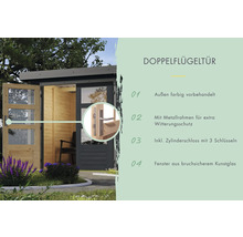 Doppelflügeltür mit Metallrahmen, Zylinderschloss und Kunstglasfenstern für Gartenhaus