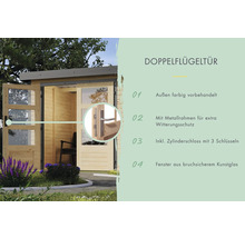 Doppelflügeltür mit Metallrahmen, Zylinderschloss und bruchsicherem Kunstglas für Gartenhaus