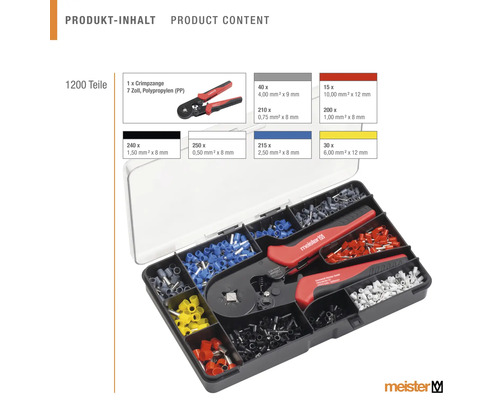 Meister Aderendhülsen Sortimentskasten mit Crimpzange, 1200 Teile