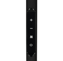 Télécommande avec signe plus, signe moins, lettre M et symbole de mise en marche