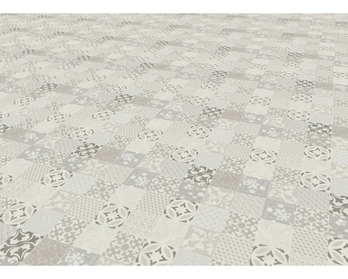 Surface de sol avec revêtement de sol en vinyle imitation carrelage