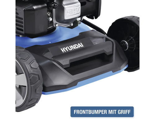 Vue détaillée d''une tondeuse à gazon avec pare-chocs avant et poignée de Hyundai