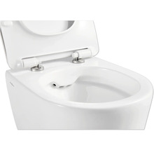 Bidet suspendu blanc avec couvercle ouvert.