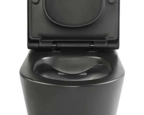 WC suspendu noir avec couvercle ouvert