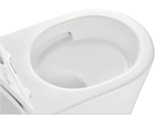 Detailansicht einer weißen, spülrandlosen Toilette