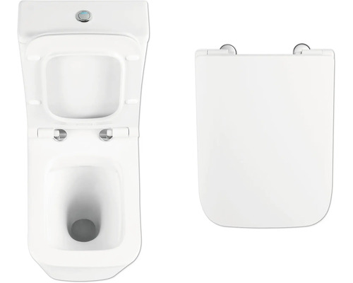 Aufnahme einer Toilette von oben mit geöffnetem Toilettendeckel und separatem Toilettensitz