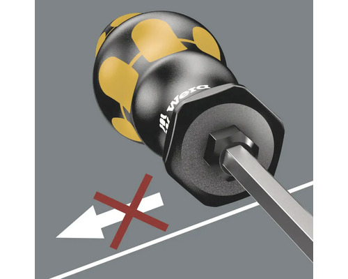 Tournevis à six pans avec logo Wera et symbole anti-roulis