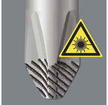 Gros plan d''un foret avec un symbole de protection laser