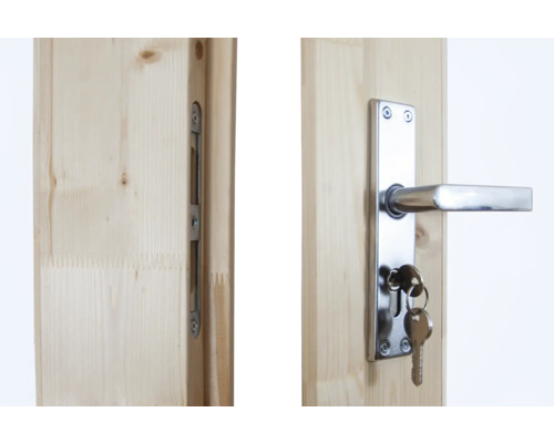 Porte en bois avec serrure, clé et ensemble de poignées