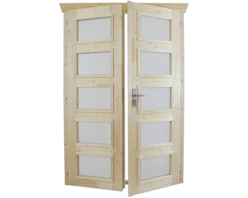 Porte en bois ouverte avec panneaux de verre