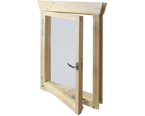 Fenêtre en bois avec ferrures et poignée de fenêtre