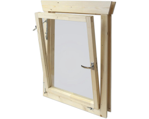 Fenêtre en bois avec ferrures en position basculante