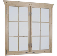 Fenêtre en bois avec poignées et loqueteaux