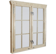 Fenêtre en bois avec poignées de fenêtre et croisillons