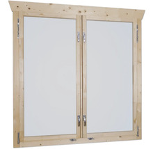 Double fenêtre en bois avec poignées et ferrures