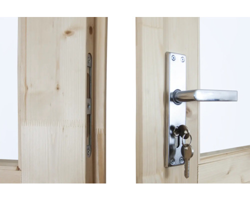 Vue détaillée d''une porte en bois avec serrure et clé