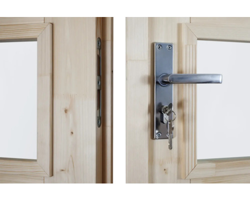 Vue détaillée d''une fenêtre en bois avec serrure, clé et verrou de fenêtre