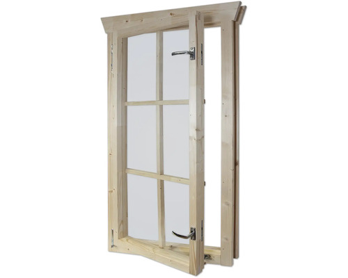 Fenêtre en bois avec vitre et poignée