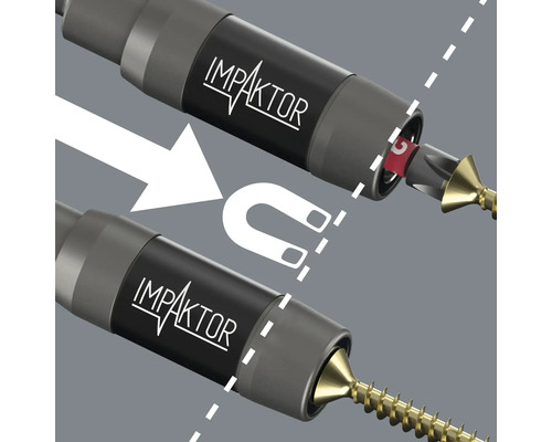 Illustration de la fonction de maintien magnétique des vis de Wera Impaktor