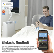 Climatiseur mobile avec homme au lit et contrôle par application smartphone