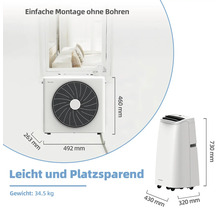 Climatiseur avec unité extérieure et intérieure avec indications de taille