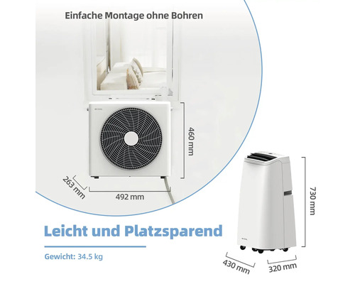 Climatiseur avec unité extérieure et intérieure avec indications de taille