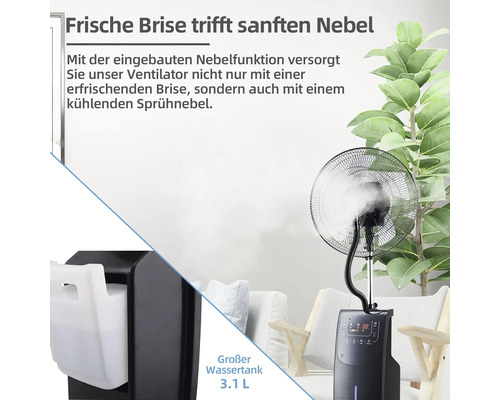 Ventilateur avec fonction de brumisation et réservoir d''eau de 3,1 litres dans le salon