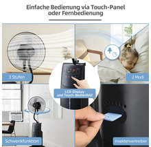 Ventilateur humidificateur avec écran tactile et télécommande, trois vitesses, fonction pivotante, écran LCD, deux modes et anti-insectes