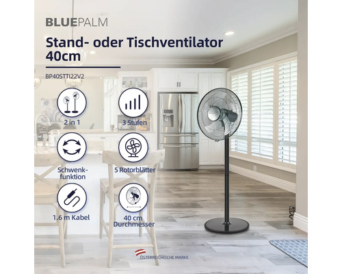 Blue Palm Standventilator oder Tischventilator mit 40 Zentimeter Durchmesser