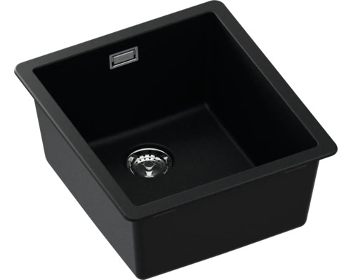 Schwarzes Küchenspülbecken aus Granit mit Ablaufgarnitur