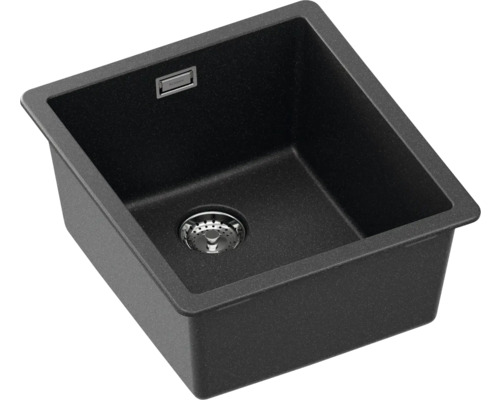 Schwarzes Küchenspülbecken aus Granit mit Abflussgarnitur