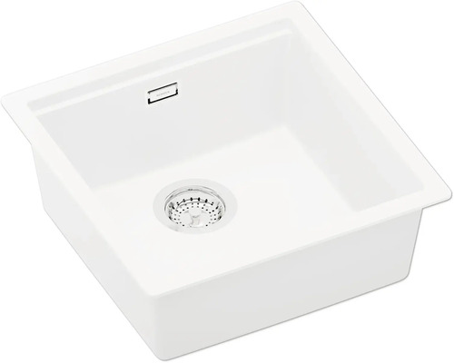 Weißes Küchenspülbecken mit Ablaufsieb