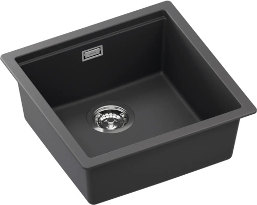 Schwarzes Spülbecken mit Ablaufgarnitur für die Küche
