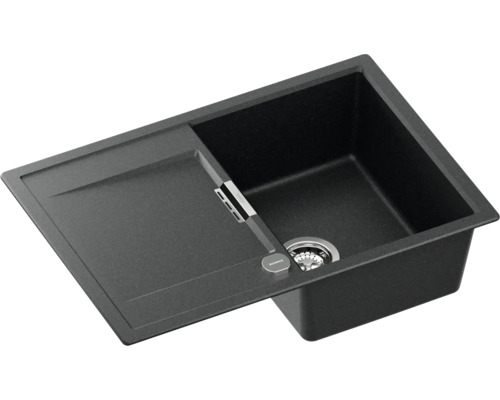 Schwarzes Küchenspülbecken aus Verbundwerkstoff mit Abtropffläche