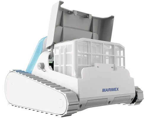 Robot de piscine Marimex avec compartiment de filtre ouvert pour le nettoyage des piscines