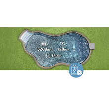 Piscine avec une capacité de batterie de 5200 mAh, une autonomie de 120 minutes et une surface de nettoyage de 180 mètres carrés
